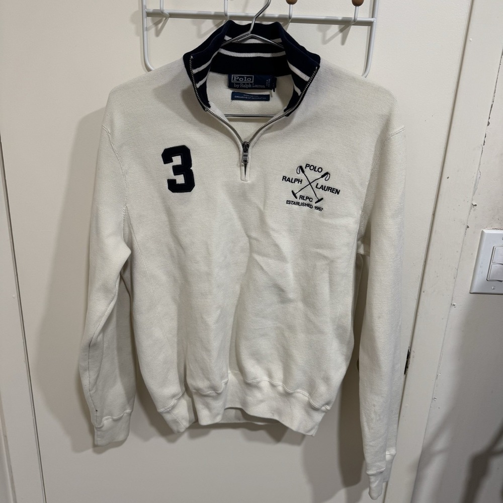 Polo Ralph Lauren Quarter Zip Pullover Cream Knit Sweater Men's Size Large